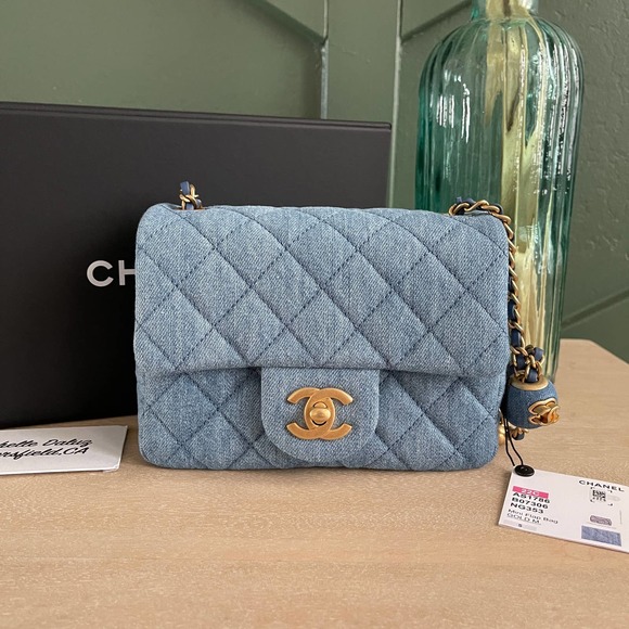 ❌SOLD❌NEW Chanel Denim Square Mini Pearl Crush Flap Bag 22C - Picture 14 of 14